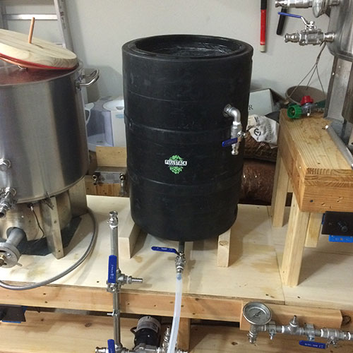 Dry run with the mash tun on a simple stand.